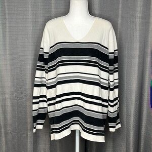LIZ CLAIBORNE WOMAN BLACK GRAY WHITE VNECK SWEATER SIZE 2X